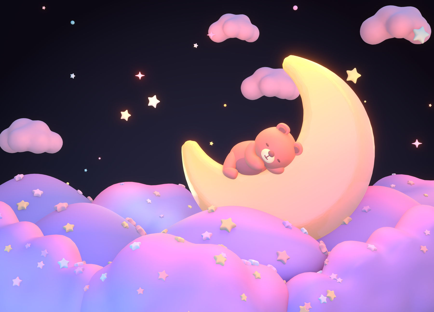 cute bear sleeping on the moon