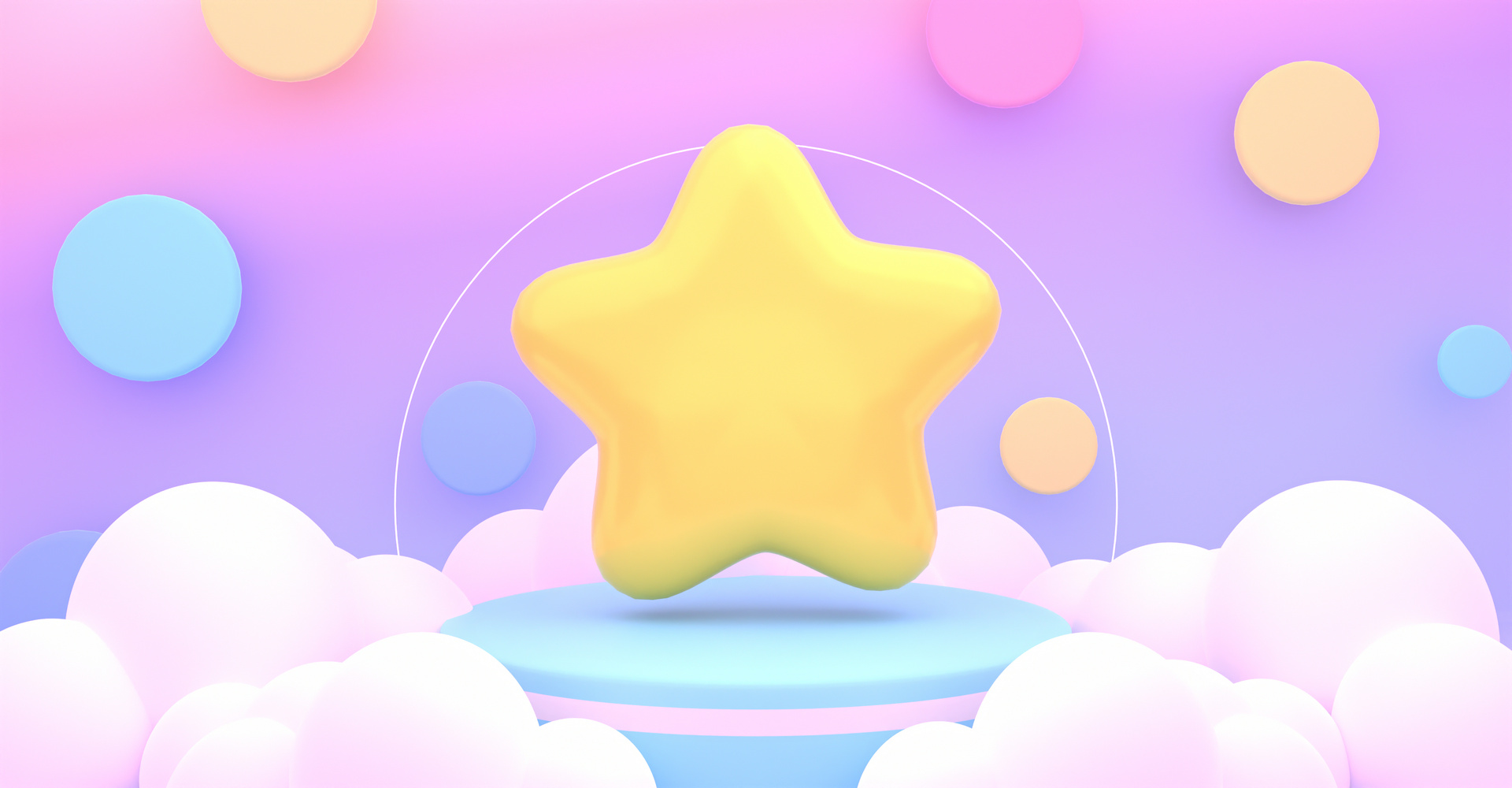 colorful pastel circles room with podium and a big star