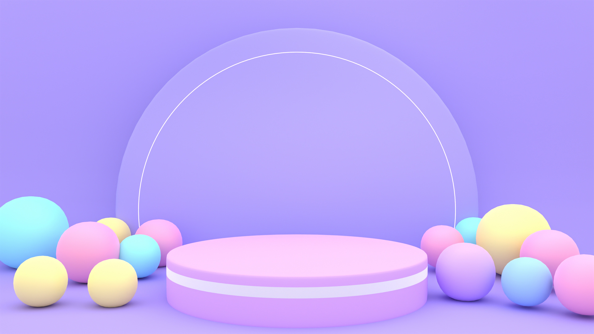 purple podium with colorful balls.